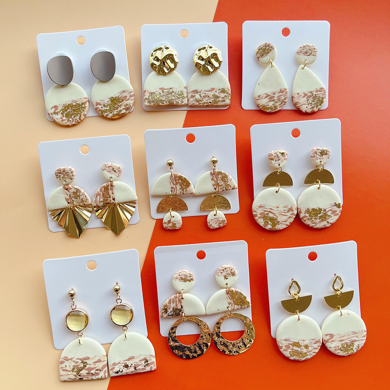 Cross-border Best Selling Ins Style Handmade Polymer Clay Soft Pottery Earrings Women's Niche High-end Warm Color Earrings