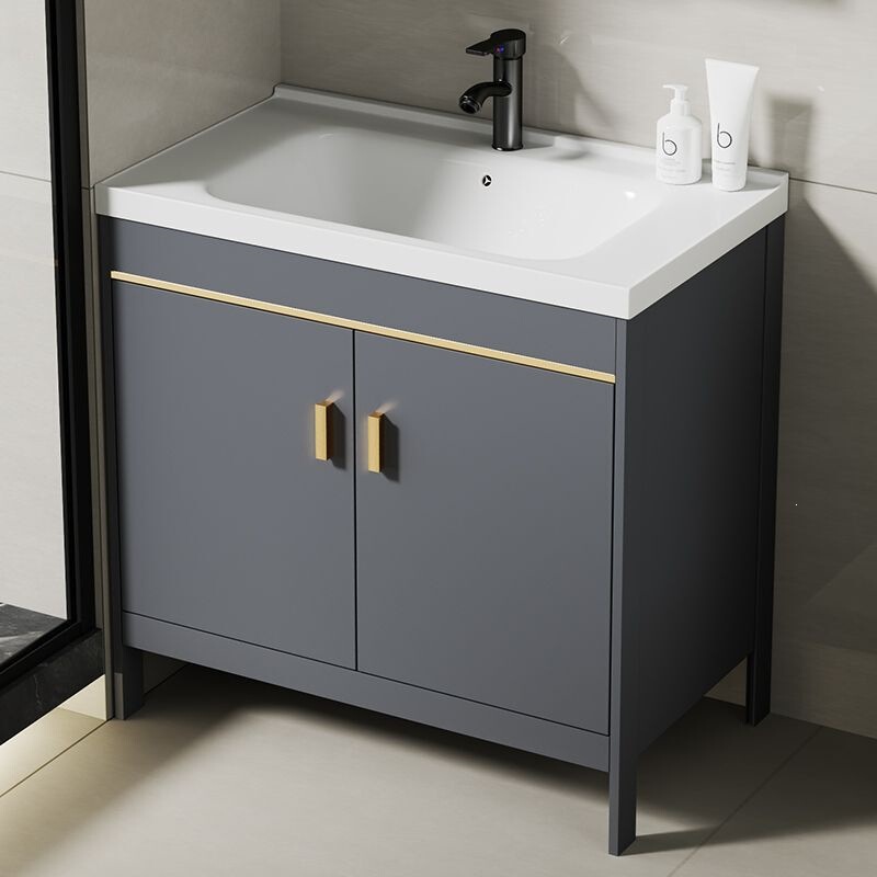 Floor-Standing Space Aluminum Bathroom Cabinet Set with Integrated Ceramic Washbasin for Bathroom and Balcony