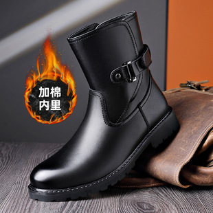 New Martin boots men's leather fleece-lined slip-on Chelsea boots soft leather soft bottom overalls boots short boots men's leather boots