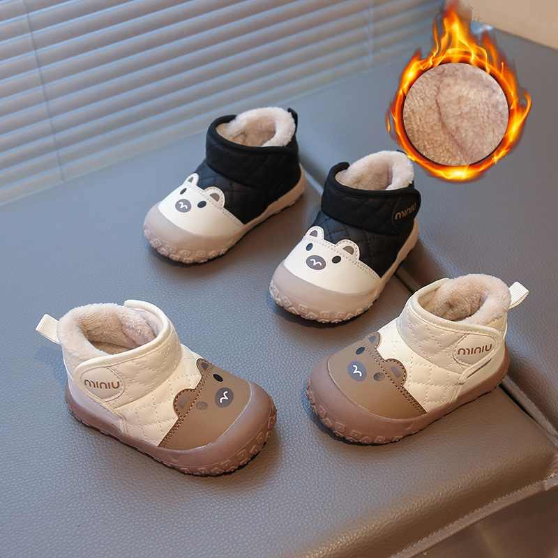Cute Cartoon Snow Boots for Boys and Girls Aged 1-3 Years Old, 2025 New Winter Toddler Shoes, Fleece-Lined Warm Short Boots