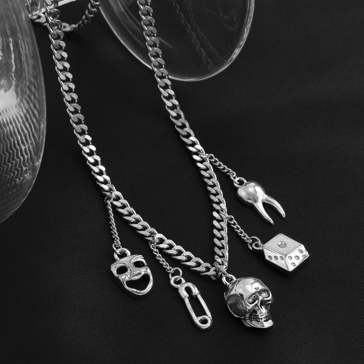 Punk Grappig Gezicht Schedel Koppel Ketting Zoete Coole Mix Kubus Hip Hop Hanger_voghion.com