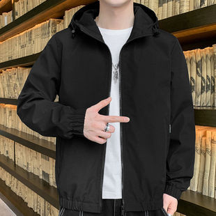 Jacket Men's Autumn and Winter Jacket Hooded Outdoor Sports Windbreaker Men's Thin Breathable Quick-Drying Casual Loose Top Thin