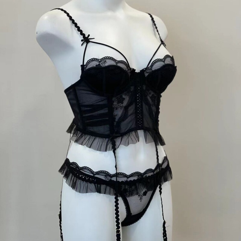 Spring 2024 New Full Lace soft ring chest support detachable Garter sexy perspective vest corset with pants set Spring 2024 New Full Lace soft ring chest support detachable Garter sexy perspective vest corset with pants set