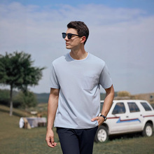 40支索罗娜短袖男款t恤圆领宽松纯色夏季高级感印制logo跨境半袖