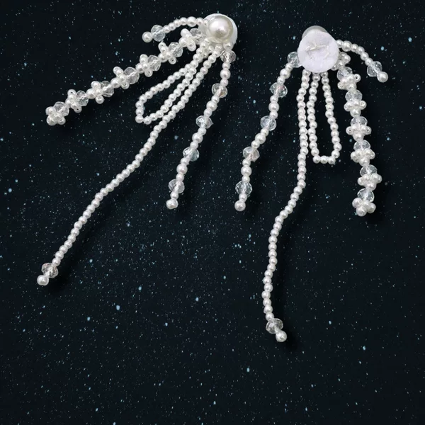 Korean style temperament pearl tassel crystal bow diy handmade beaded hair clip hair accessories earrings material wholesale