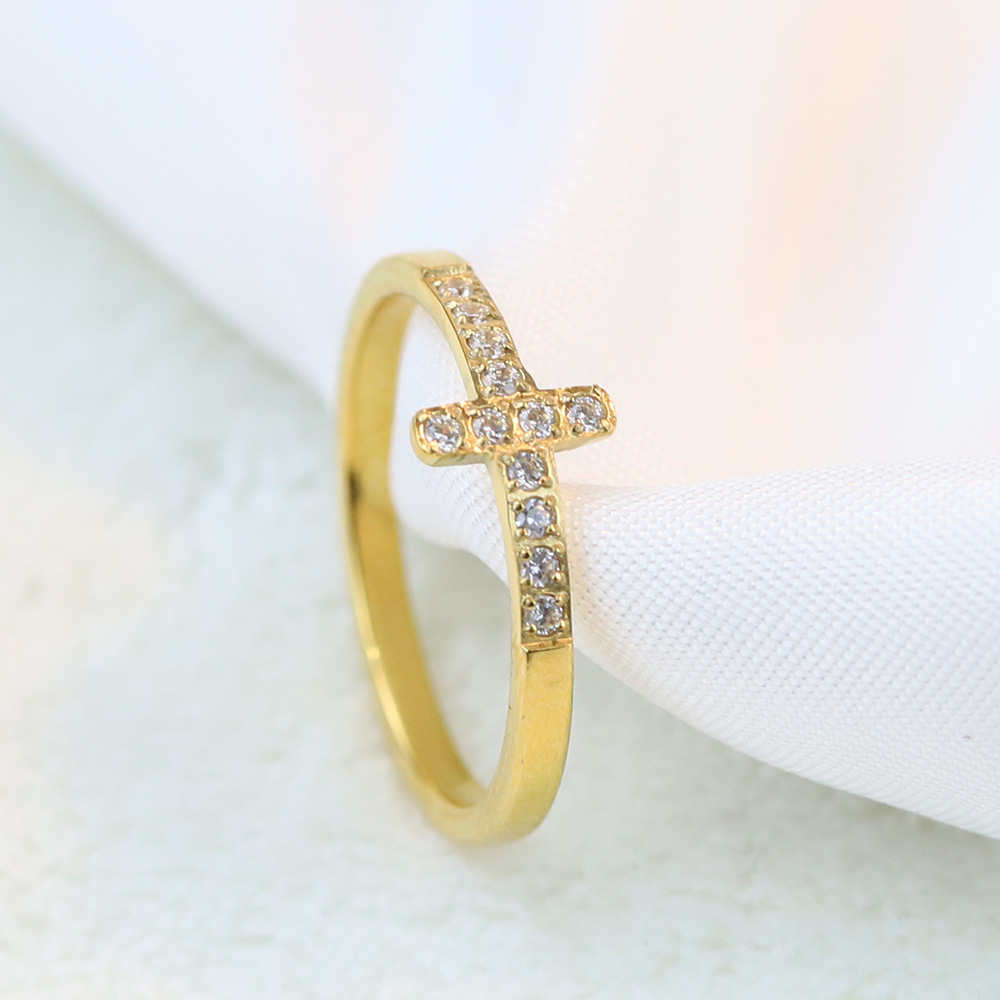 Simple Style Cross Titanium Steel Inlay Rhinestones Rings 1 Piece