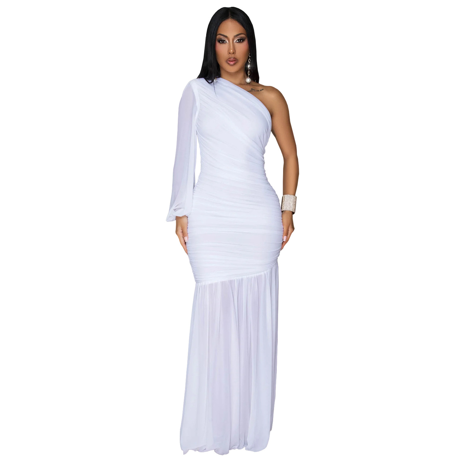 C7500 Aliexpress transfronterizo Amazon Europa y América moda de mujer sexy malla de hombro inclinado vestido de alta calidad nuevo