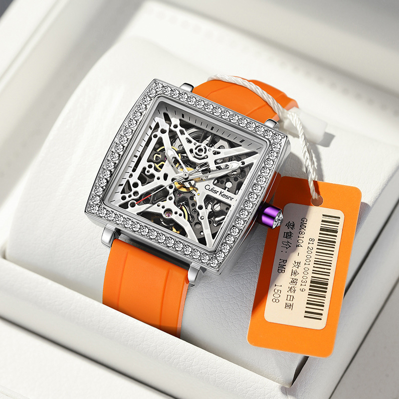 520 Valentine's Day Gift for Girlfriend Richard Mille Skeleton Square Mechanical Watch Women's Large Dial Watch