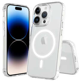 跨境适用iPhone14Pro手机壳磁吸二合一防摔透明亚克力手机壳