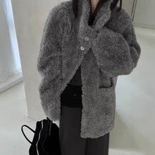 真毛皮草女全羊毛立领宽松休闲复古羊剪绒皮毛一体欧货冬中长外套