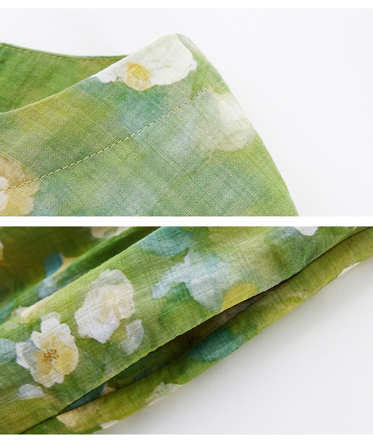 Đầm maxi nữ hoa nhỏ xanh lá cây tươi mát, dáng suông rộng, tay ngắn, mỏng nhẹ mùa hè 2025 — Màu hồng xanh lục, Màu xanh lá chi tiết 27