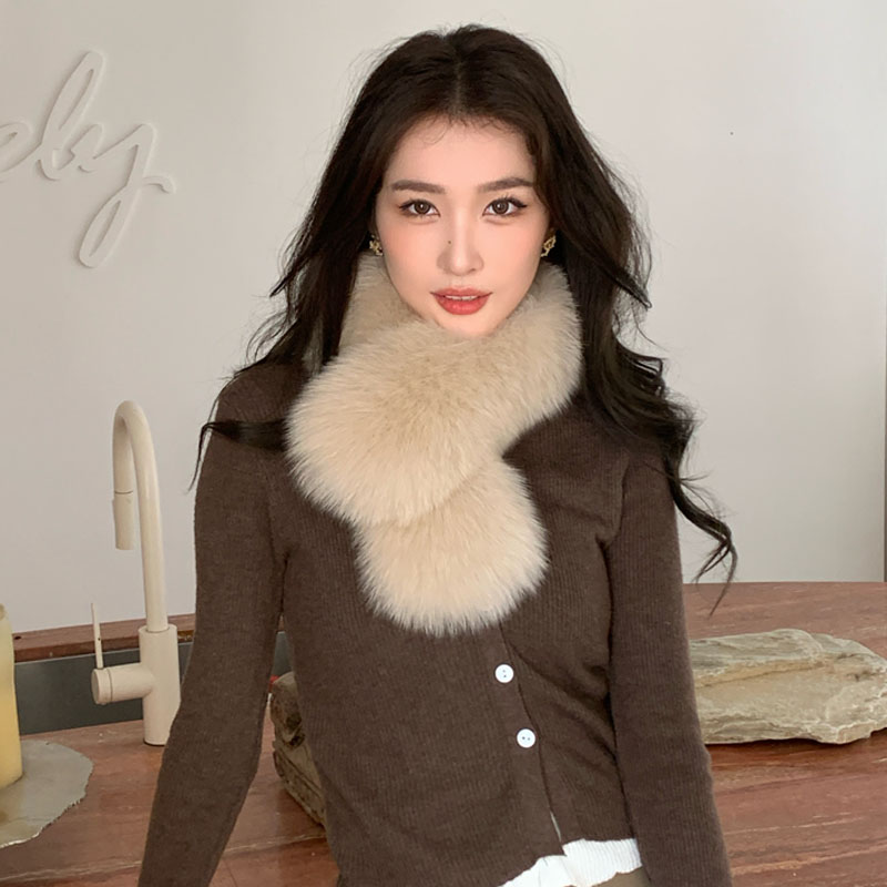 Fox fur and rabbit fur double-sided scarf, Korean-style faux fur neck warmer, warm and versatile for women in winter, large faux fur collar, trendy style