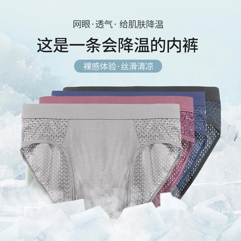 Men's Underwear Briefs Men's Breathable Ice Wire Mesh Summer Thin Men's Pants Modal Cross-border Mesh Briefs