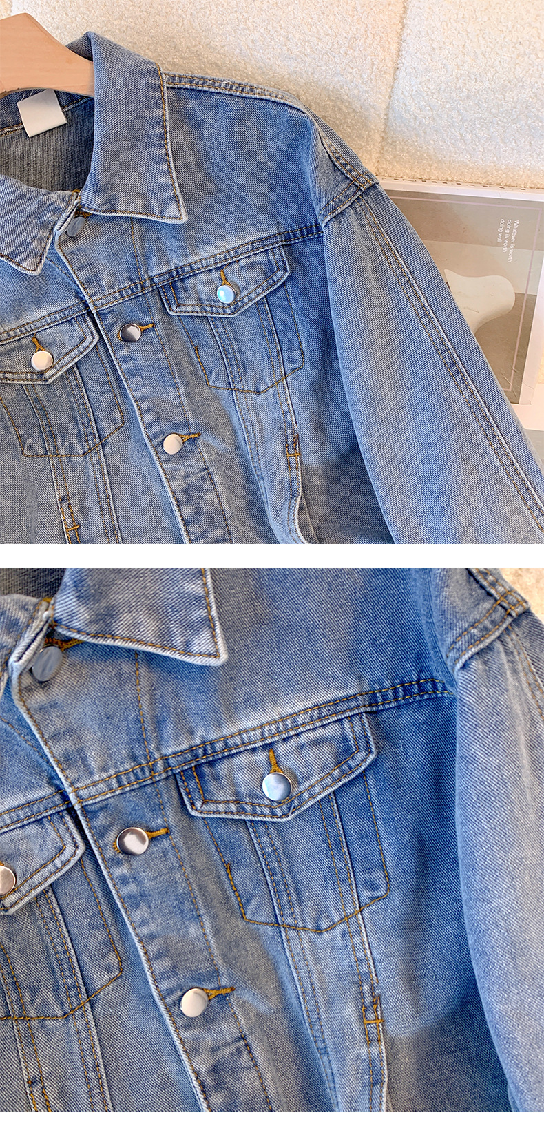 Women’s Vintage Denim Jacket – Classic Indigo & Black Single-Breasted Cardigan Coat (S-2XL)_mkmklike.com