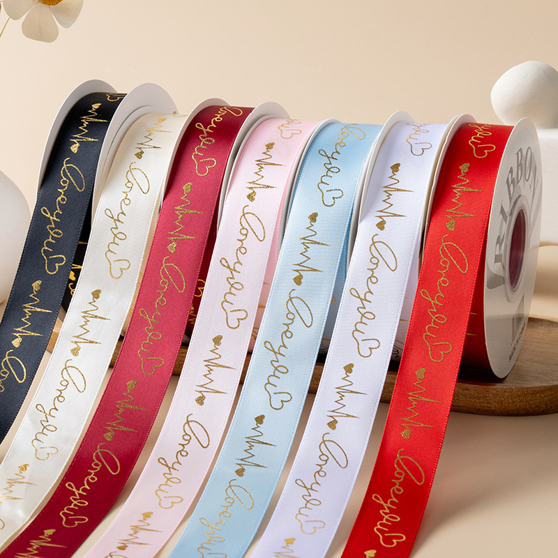 Cintas de seda estampadas cardíacas de cinta floral embalaje de cinta colorida Heartbeat Love Cake Tie 2.5cm Cinturón de regalo