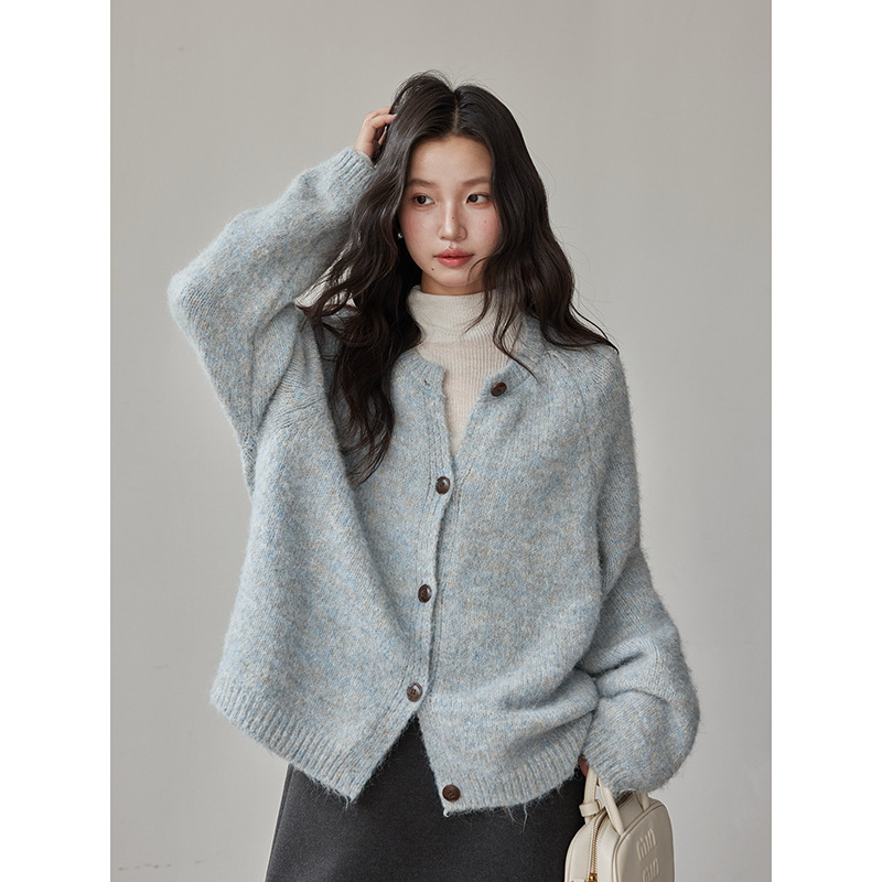 【松子花纱】歌铭复古圆领针织开衫女2025秋季新款长袖上衣J657C