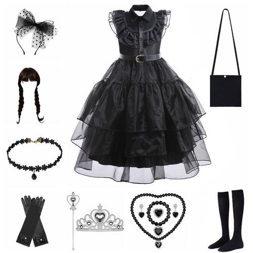 Wednesday Halloween Kids Adam Black Dress Costume Cross-border Dropshipping One Piece