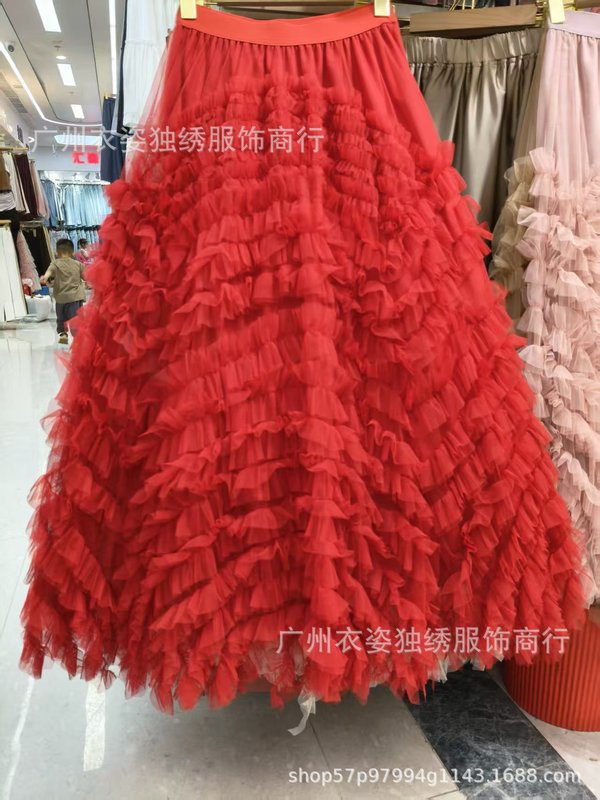 2025秋冬新款设计感高端网纱重工超级大摆长裙显瘦遮胯华丽蛋糕裙|undefined