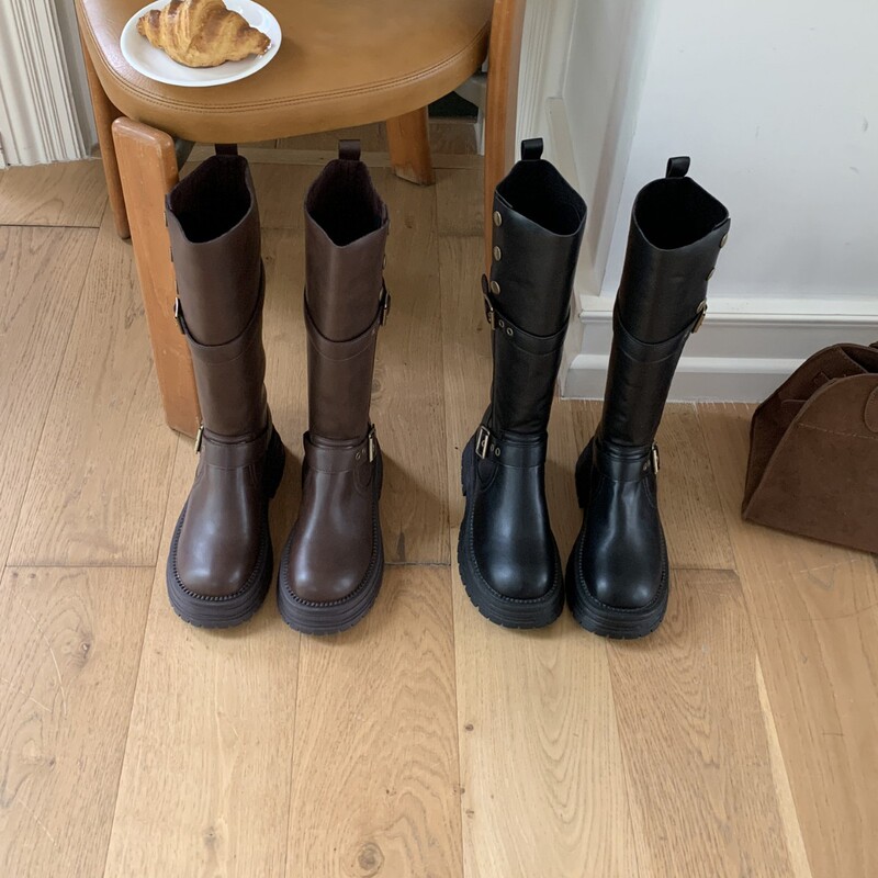 【Tax Not Included】Women's Long Boots 2025 New Style Melard Boots Thick-Soled High-Top Knee-High Riding Boots Slim Boots 【Tax Not Included】Women's Long Boots 2025 New Style Melard Boots Thick-Soled High-Top Knee-High Riding Boots Slim Boots