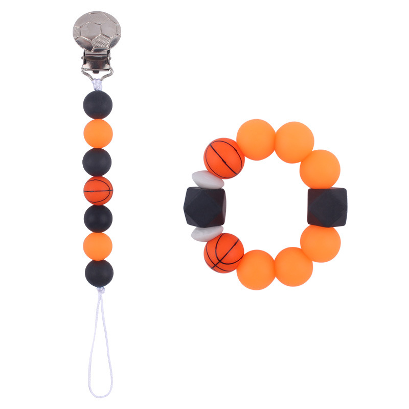 Bebé DIY creativo fútbol patrón chupete clip de dibujos animados fútbol cuentas de silicona chupete cadena mordedor traje de dos piezas conjunto