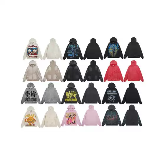 Cross-Border Trendy Vale New Street Hip-Hop American Embroidered Washed Vintage Pure Cotton Sweatshirt