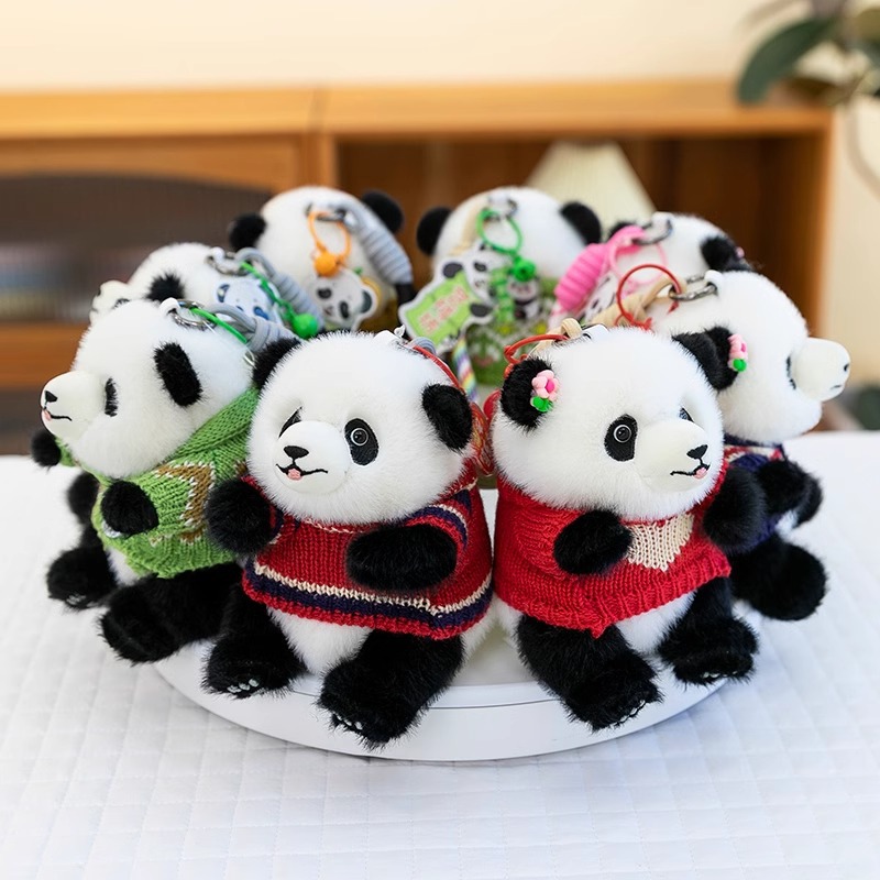 Lindo suéter de flores, colgante de panda, juguete de peluche, llavero, muñeca pequeña, colgante de muñeca, niña