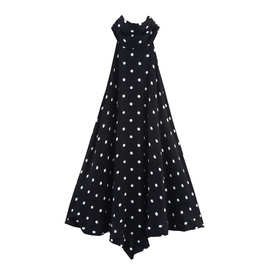 亚马逊批发夏季新款女装百搭波点印花挂脖领无袖露背上衣3559564