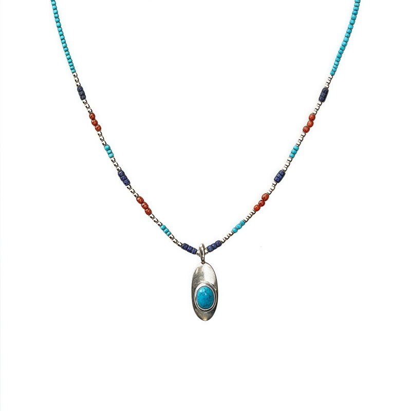 Bead necklace 925 silver turquoise moonstone original designer niche high-grade beaded pendant Bead necklace 925 silver turquoise moonstone original designer niche high-grade beaded pendant
