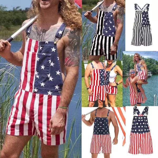 Popular Amazon Wish Independent Site European and American New Cross-Border American Independence Day Flag Couple Overalls