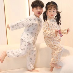 子供用パジャマセット赤ちゃん漫画純綿ガーゼ男女子供用綿糸9分袖ルームウェア女の子ルームウェア