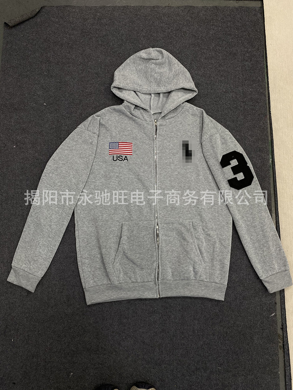夏アメリカンウォッシュパターン刺繍長袖フード付きスウェットシャツ日本のトレンディなハイエンドルーズカジュアルジャケット男性用|undefined