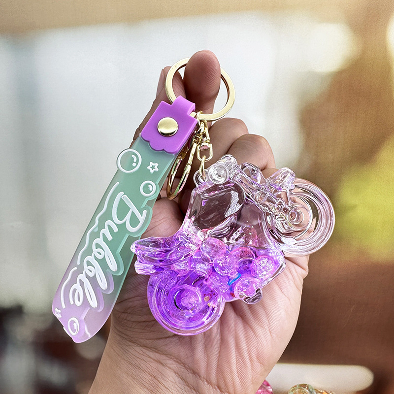 Sueño creativo colorido motocicleta a la deriva botella llavero lindo cristal arenas movedizas descompresión juguete pequeña decoración cumpleaños