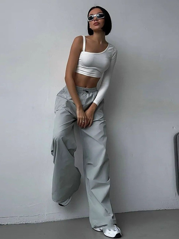 Summer comfortable solid color design casual trousers