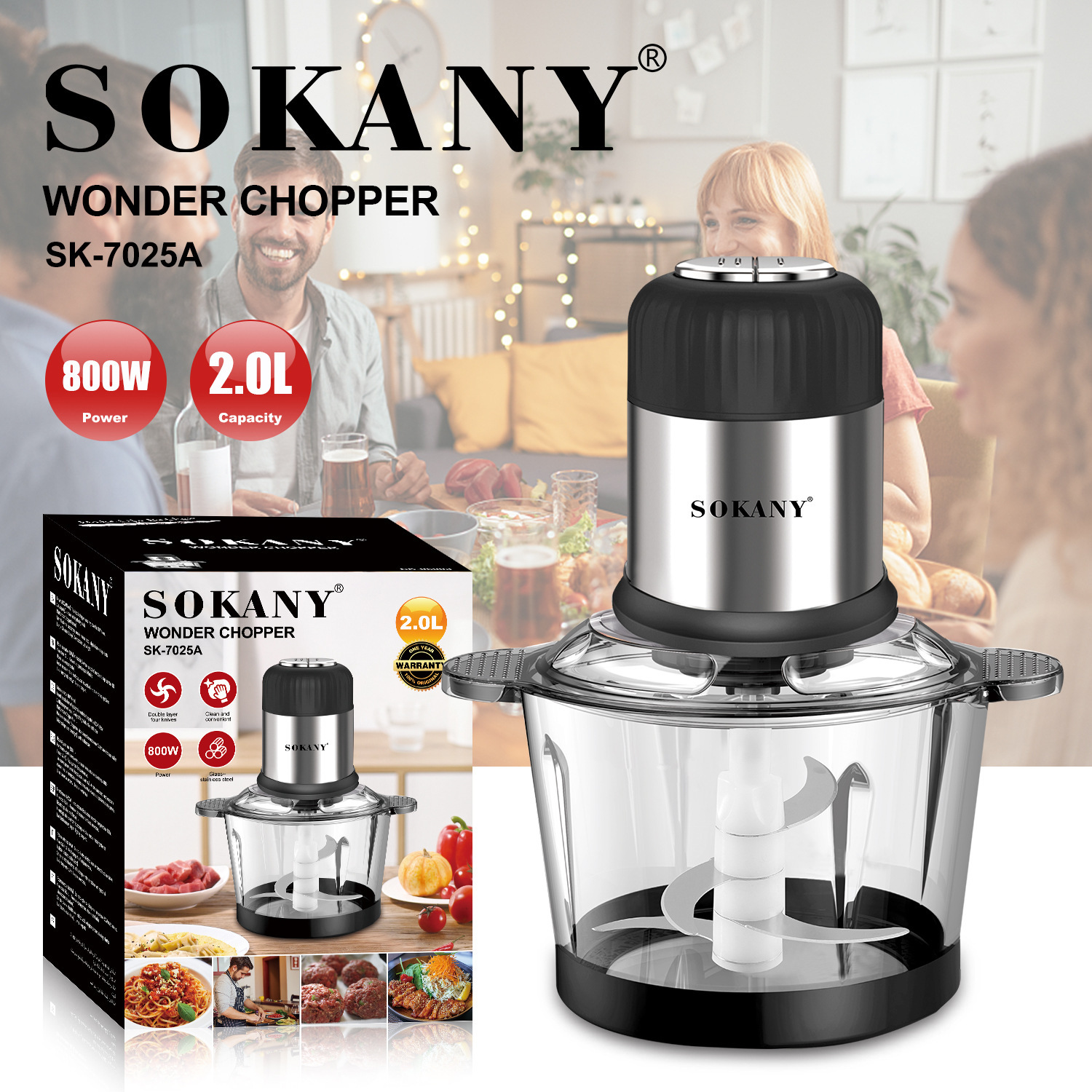 SOKANY7025A Electric Meat Grinder, Minced Meat Chopper, 2L Meat Slicer, WONDER CHOPPER for Export