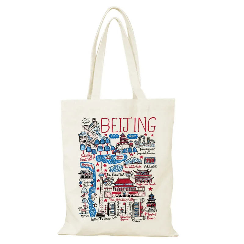 Bolsa de lienzo de Beijing, bolsa de lienzo de la ciudad, bolsas de lienzo para dibujar, bolsas de compras ecológicas de gran capacidad personalizadas
