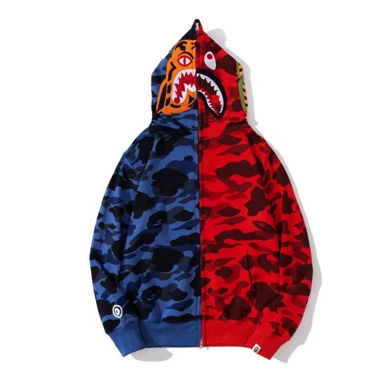 2025 [健康布] 3D デジタル印刷 Bape ブランド シャークヘッド スウェットシャツ メンズ カップル ジッパー カーディガン ベルト付き|undefined