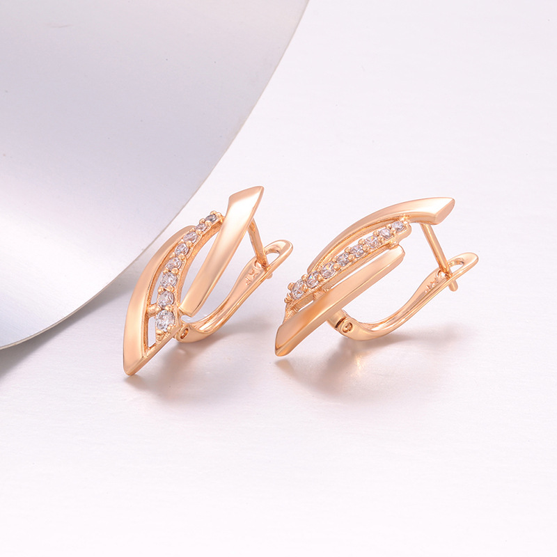 Aretes tipo hebilla de hoja 18K de aleación de cobre para mujer