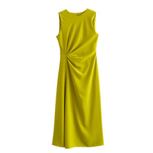 跨境2024夏季女装亚马逊新款欧美褶皱薄款女式连衣裙长裙B67001