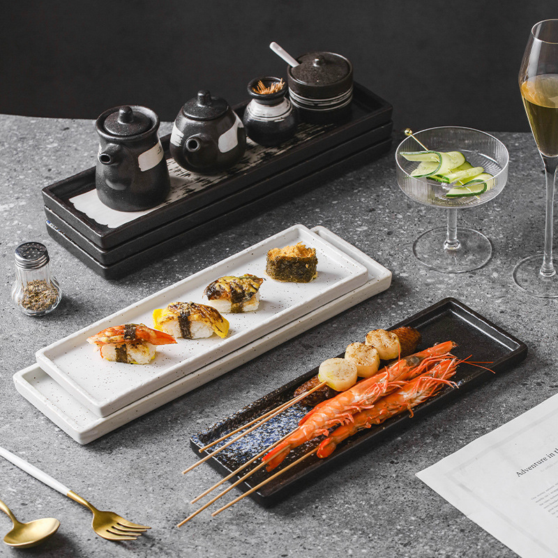 Cross-mirror Amazon Ceramic Long Plate Barbecue Plate Japanese Sushi Long Plate Sashimi Plate Long Square Plate