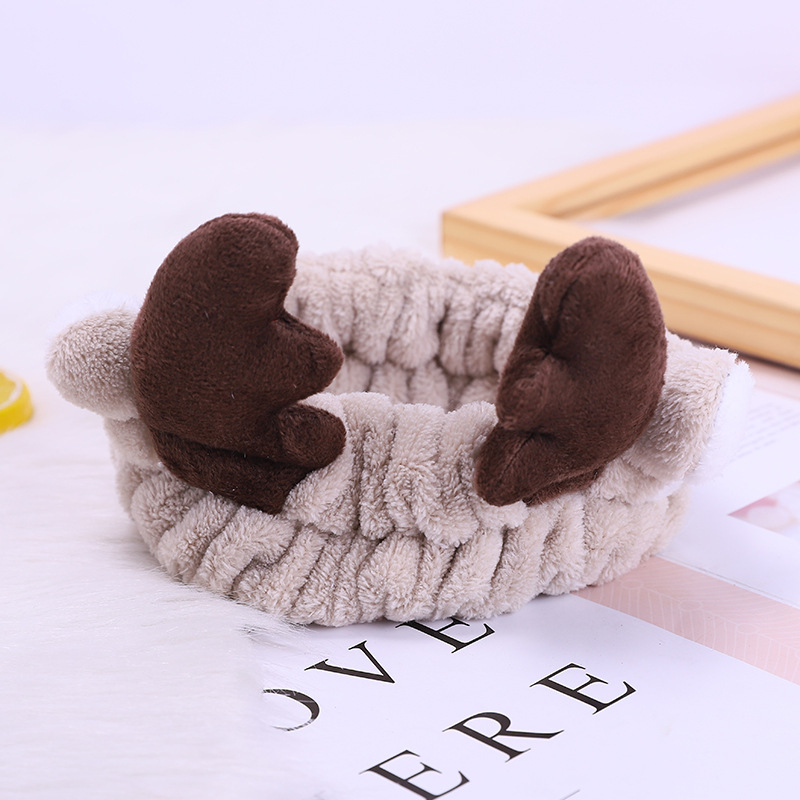 Grande Antler cara lavado pelo banda lindo estilo coreano cornamenta franela cara lavado pelo banda maquillaje diadema máscara pelo accesorios