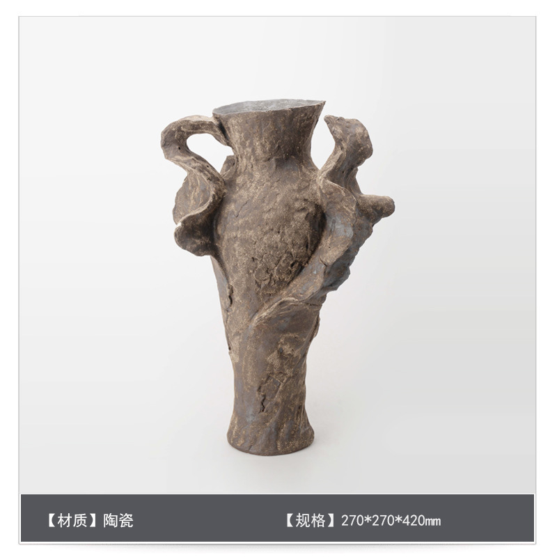 侘寂中古风星点陶瓷花瓶高级感桌面家居软装插花器复古装饰品摆件|undefined