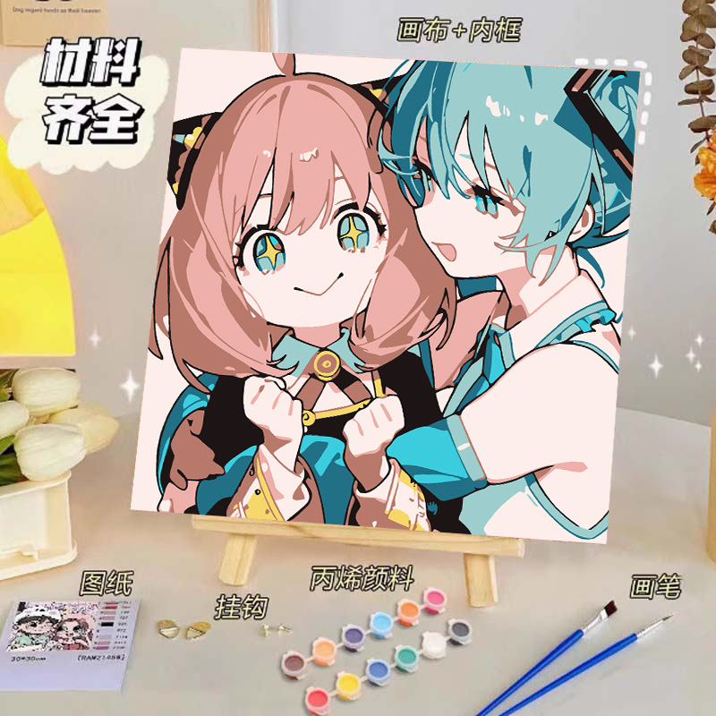 Pintura al óleo digital de bricolaje, dibujos animados para niños, pinturas para colorear hechas a mano, lindos puestos de animación curativos, comercio exterior transfronterizo