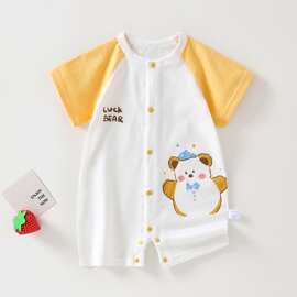 婴儿连体衣夏季夏天外出纯棉短袖薄款哈衣爬服宝宝衣服新生儿睡衣