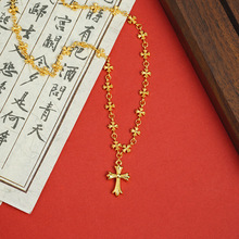 跨境越南沙金项链潮流欧美风克罗心十字架锁骨链女国潮高级感饰品