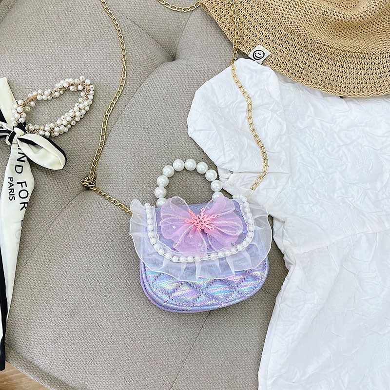 2021 nuevo bolso para niños linda chica de moda princesa occidental mini bolso de hombro de malla bolsa de mensajero de perlas