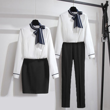 包邮沐足技师KTV公主制服 职业装女装衬衫两件套长短袖白衬衫空姐