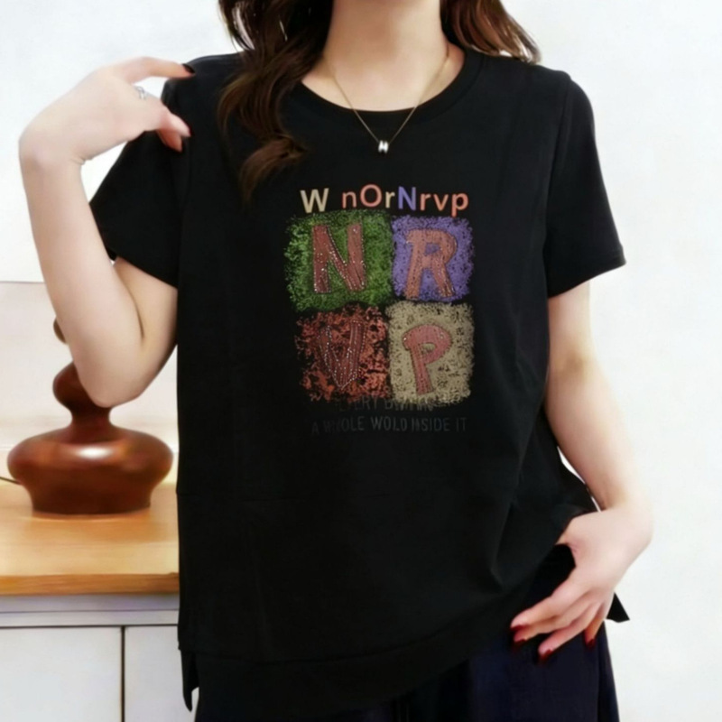 Loose Casual Round Neck Short-Sleeved Women's Pure Cotton Comfortable and Breathable Large Size T-Shirt Young Fashionable Mom Wear Summer New Style Loose Casual Round Neck Short-Sleeved Women's Pure Cotton Comfortable and Breathable Large Size T-Shirt Young Fashionable Mom Wear Summer New Style