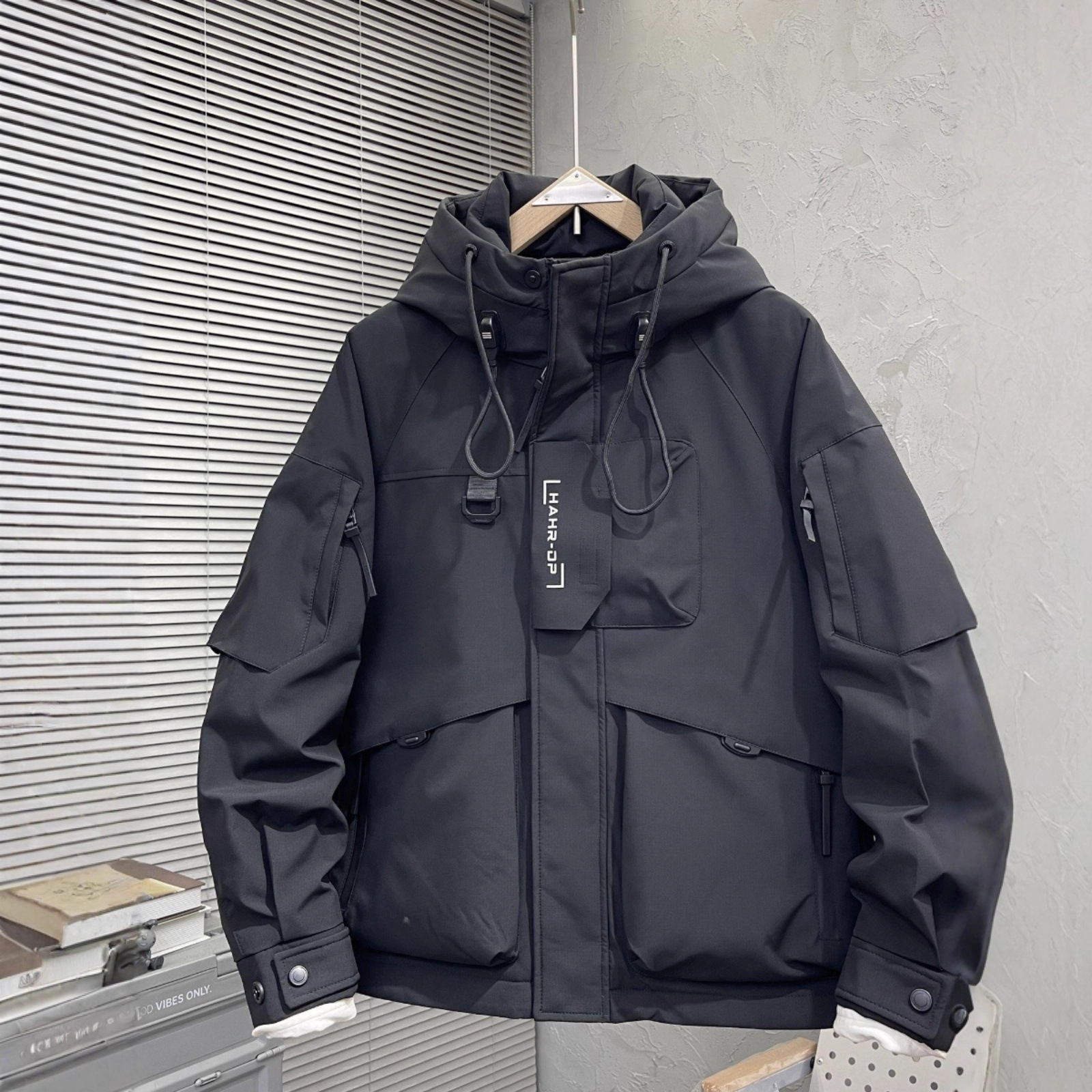 National Standard 50 Velvet New Winter Trendyy Workwear Parka down Jacket Men's Hooded Loose Thickeneded Outdoor Windproof