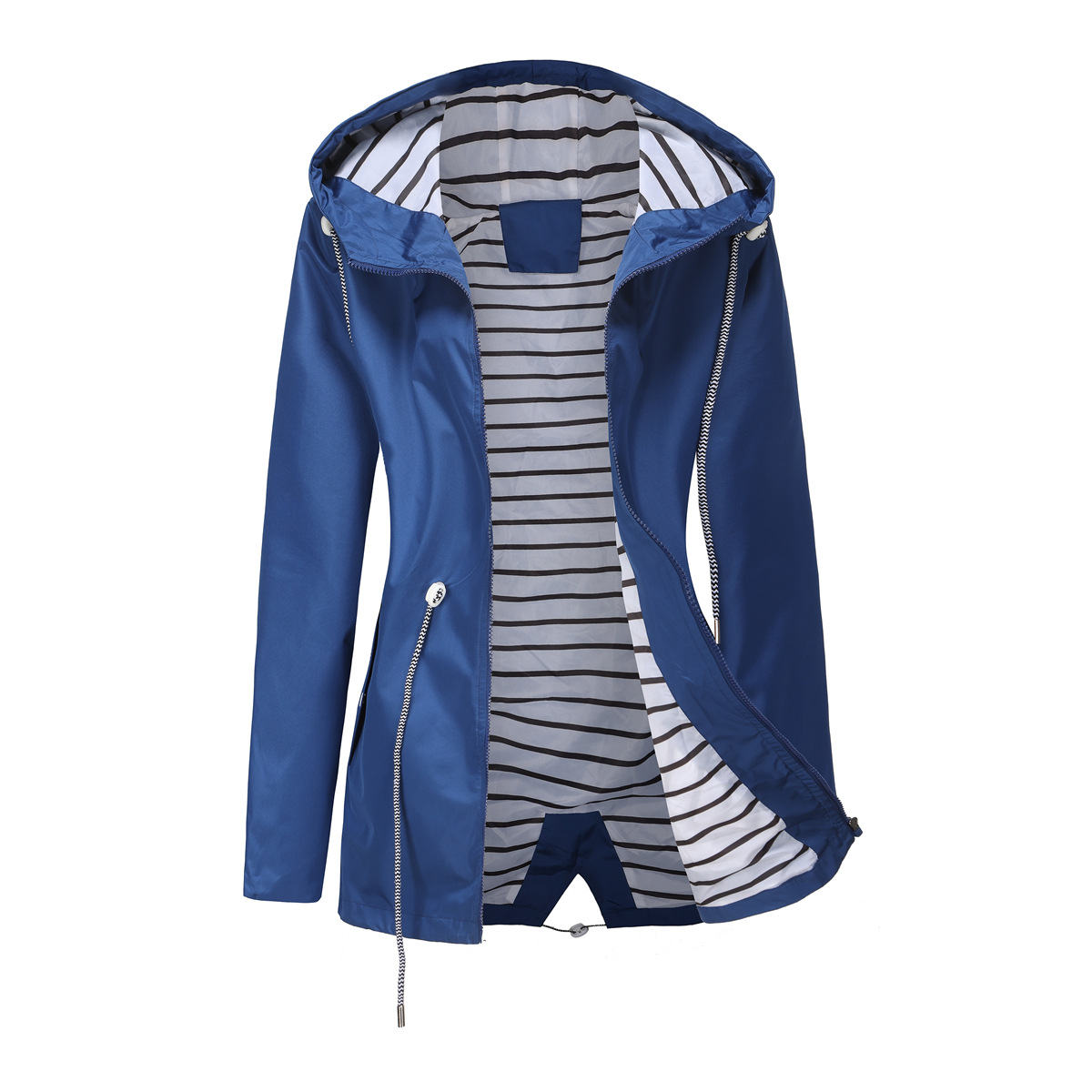 nieuwe lange mouwen anti-spatwater lange windjack dames capuchon gestreepte regenjas cross border plus size dameskleding_voghion.com