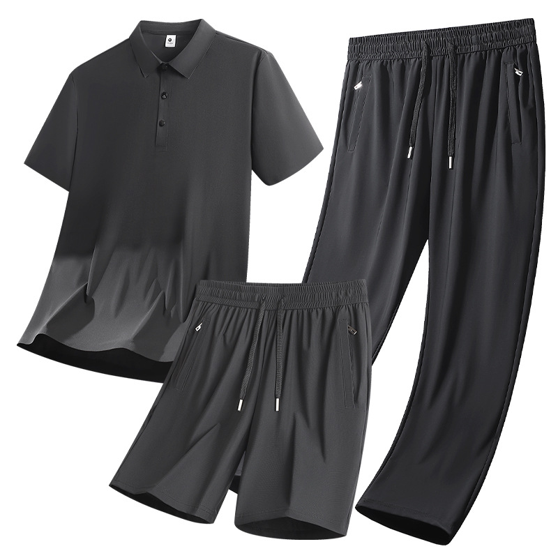 Transfronterizos más grandes set de mediana edad hombre hielo rápido set de secado de verano polo camiseta de tres piezas set de ropa deportiva para correr image 3